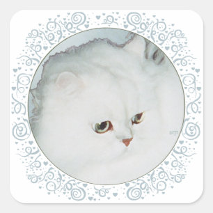 Sticker Carré Étude de la tête de chat perse d'argent