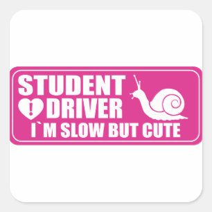 Sticker Carré Étudiant conducteur mignon Avertissement Signer no