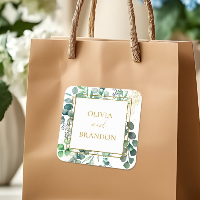 Sticker Carré Eucalyptus Botanical Greenery Leaves Wedding (Créateur téléchargé)