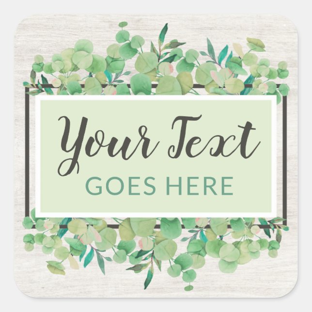 Sticker Carré Eucalyptus et Eco Bois Rustique (Devant)