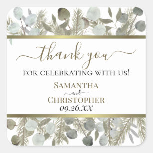 Sticker Carré Eucalyptus et pin Rustique Merci Mariage