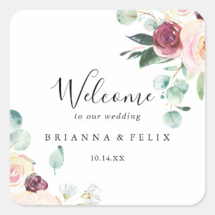 Sticker Carré Eucalyptus Floral Mariage contemporain Bienvenue
