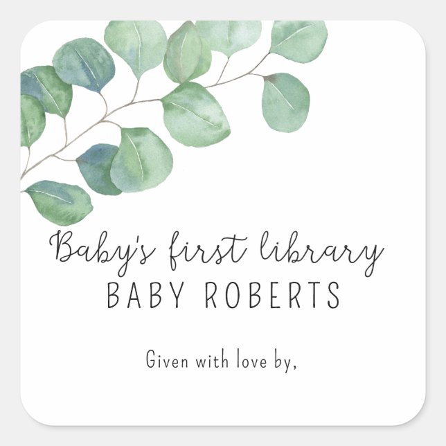Sticker Carré Eucalyptus - la première bibliothèque de bébé (Devant)