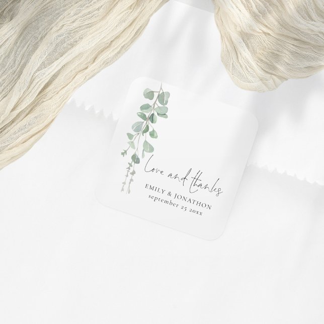 Sticker Carré Eucalyptus Noms Date Amour Merci Script Mariage (Créateur téléchargé)