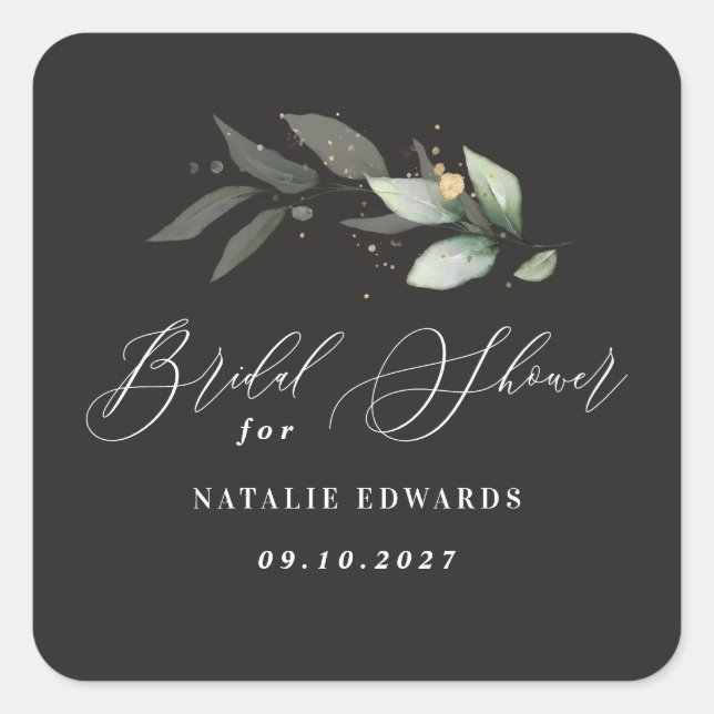 Sticker Carré Eucalyptus or noir shower de mariage  (Devant)