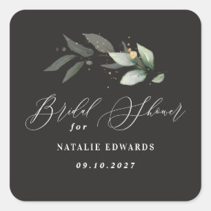 Sticker Carré Eucalyptus or noir shower de mariage 