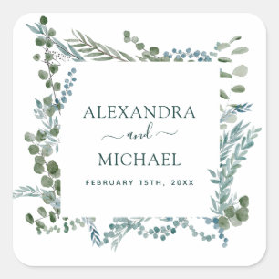 Sticker Carré Eucalyptus Verdure Aquarelle Mariage botanique