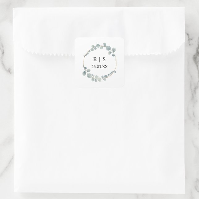 Sticker Carré Eucalyptus Verdure Wreath Minimal Mariage Faveur (Sac)