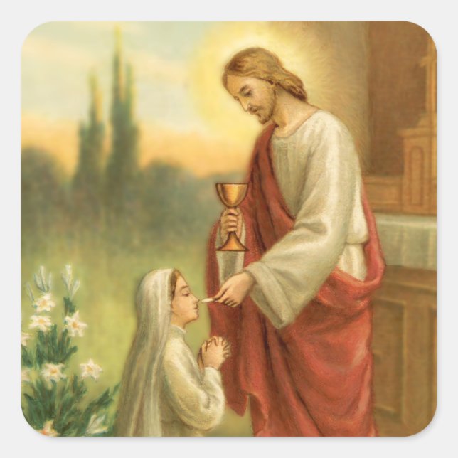 Sticker Carré Eucharistie dans toutes les choses Première commun (Devant)