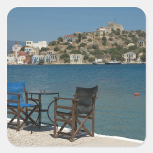 Sticker Carré Europe, Grèce, Kastellorizo : chaises au bord