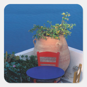 Sticker Carré Europe, Grèce, Santorin. Terrasse avec vue sur la 