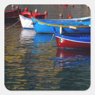 Sticker Carré Europe, Italie, Cinque Terry, bateaux à Vernazza