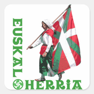 Sticker Carré Euskal Herria : Fille portant le drapeau basque Ik