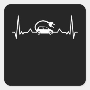 Sticker Carré EV Heartbeat Funny Electric Véhicule Cadeau Voitur