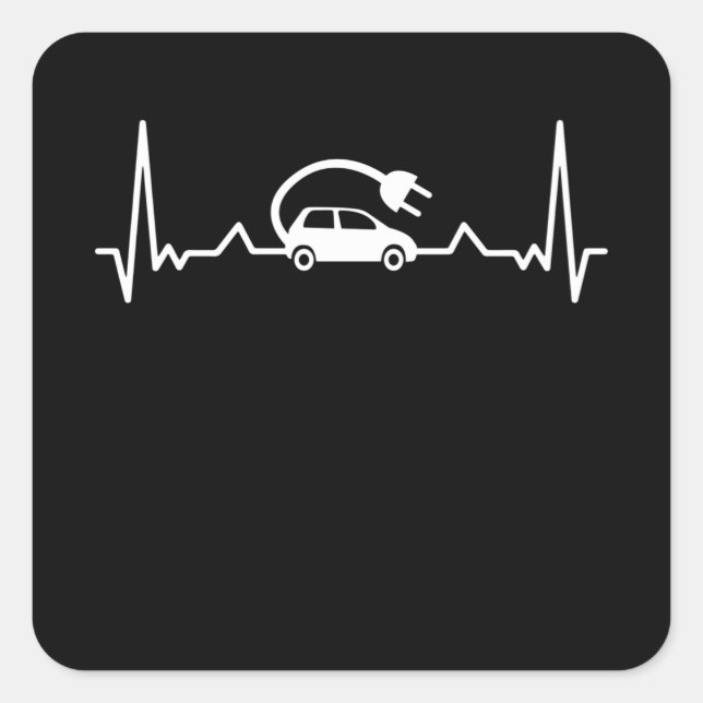 Sticker Carré EV Heartbeat Funny Electric Véhicule Cadeau Voitur (Devant)