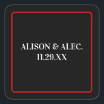 Sticker Carré Événement Simple Las Vegas Noir Blanc Rouge<br><div class="desc">Autocollant personnalisé simple noir, rouge et blanc qui peut être utilisé avec n'importe quelle suite d'invitation ! La police et les couleurs de notre design correspondent à la suite d'invitation de mariage Las Vegas "We're Getting Married". Personnalisez avec vos noms et couleurs en cliquant sur le bouton "Modifier le design"...</div>