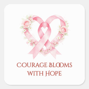 Sticker Carré Éventail à cœur floral ruban rose délicat TMF26
