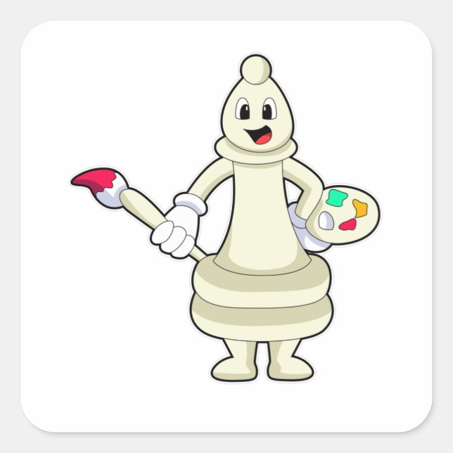 Sticker Carré Évêque comme peintre avec pinceau et couleur (Devant)