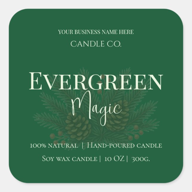 Sticker Carré Evergreen Magic Christmas Candle Label | Custom (Devant)