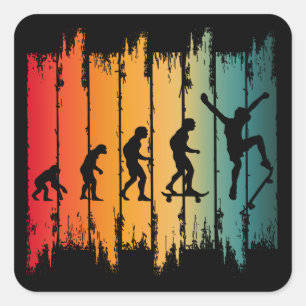 Sticker Carré Évolution du skateur de skateboard