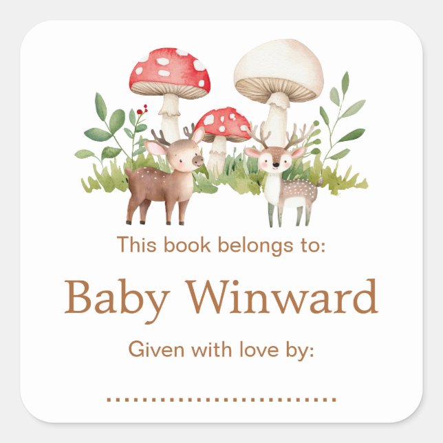 Sticker Carré Ex-libris Baby-Shower en forêt (Devant)