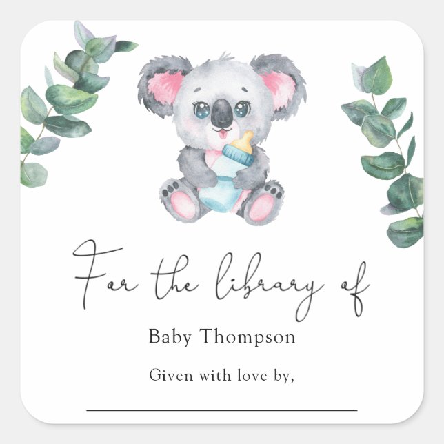 Sticker Carré Ex-libris Baby Shower Koala Bear (Devant)