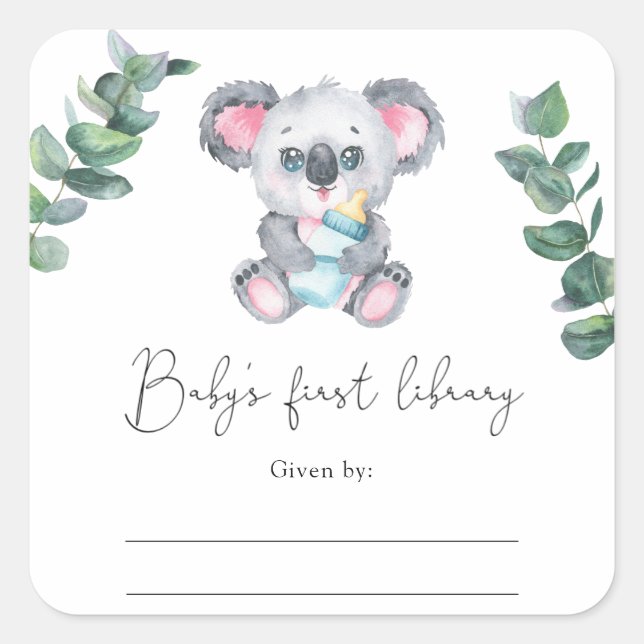 Sticker Carré Ex-libris Baby Shower Koala Bear (Devant)