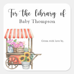 Sticker Carré Ex-libris Baby Shower - pour la bibliothèque de