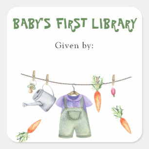 Sticker Carré Ex-libris Baby Shower - première bibliothèque de b