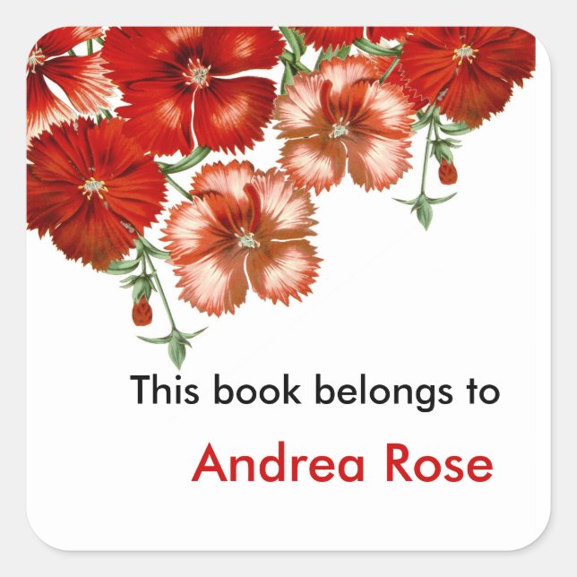 Sticker Carré Ex Libris Boplate, Red Carnation (Devant)