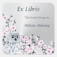Ex-libris Chouette et Cerisiers en Fleurs