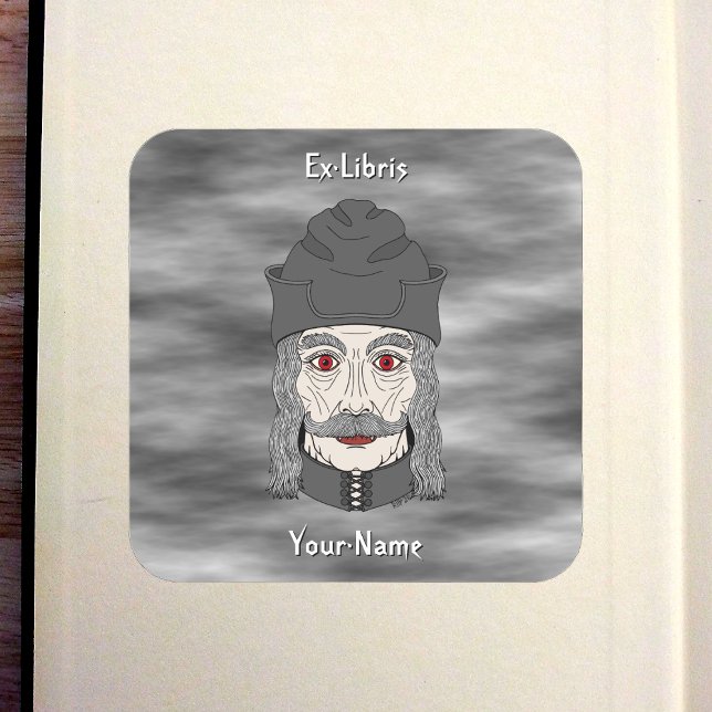 Sticker Carré Ex-libris Count Dracula 2026 (Count Dracula 2026 Bookplate in Old Book)