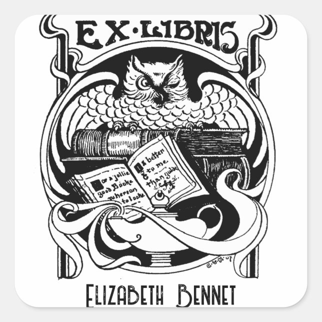 Sticker Carré Ex Libris de hibou ex-libris (Devant)