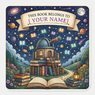 Sticker Carré Ex-libris de lecture personnalisé pour enfants
