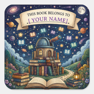 Sticker Carré Ex-libris de lecture personnalisé pour enfants