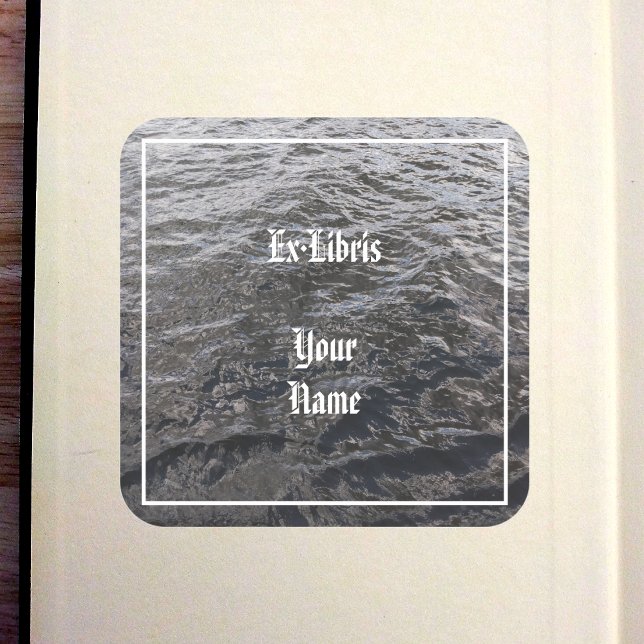 Sticker Carré Ex-libris Eau de Rivière (River Water Bookplate in Old Book)