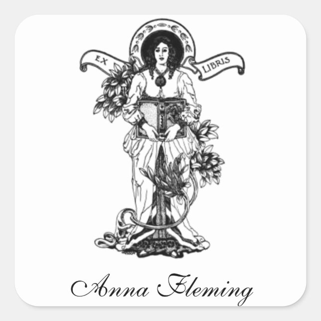 Sticker Carré Ex Libris Femme avec livre (Devant)