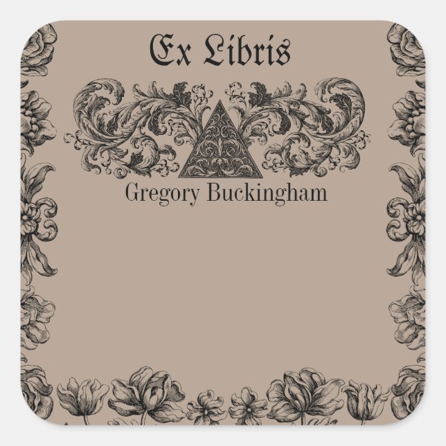 Sticker Carré Ex Libris Flourish Line Art Plaque (Devant)