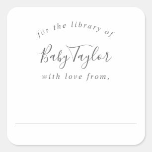 Sticker Carré Ex-libris Minimaliste Argent pour Baby Shower