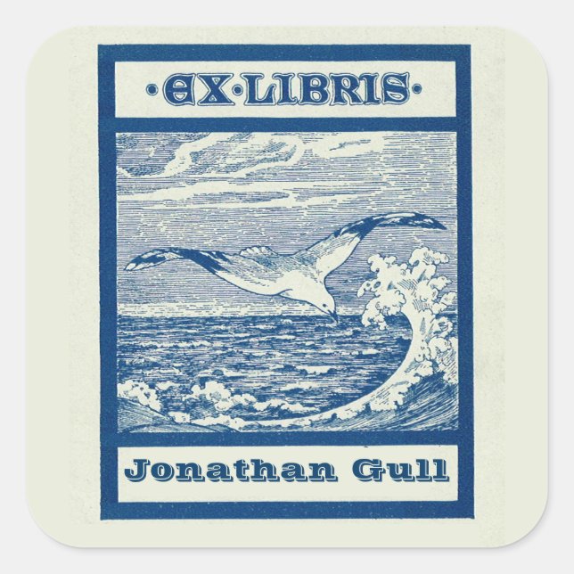 Sticker Carré Ex-libris modifiable de mouette au-dessus d'une va (Devant)