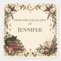 Ex-libris personnalisé de sorcière cosy