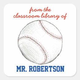 Sticker Carré Ex-libris personnalisé pour professeur de baseball