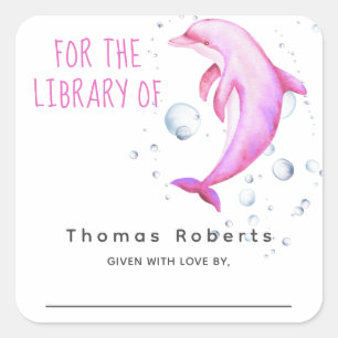 Sticker Carré Ex-libris pour baby shower - aquarelle nautique