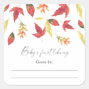 Sticker Carré Ex-libris pour Baby Shower - Feuilles tombantes aq