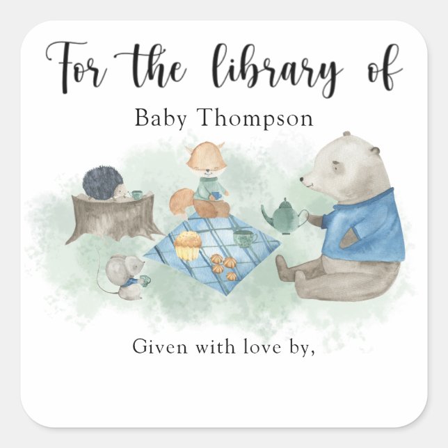 Sticker Carré Ex-libris pour bébé thème forêt, livres pour bébé  (Devant)