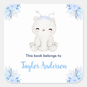Sticker Carré Ex-libris pour enfants de l'Arctique ours polaire