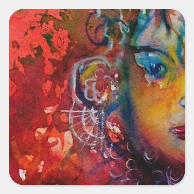 Sticker Carré EXCALIBUR Dame Du Lac, Imaginaire Rouge (Devant)