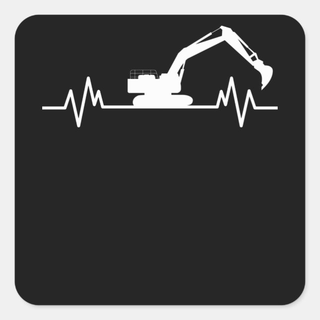 Sticker Carré Excavateur Heartbeat Motif Constructeur Cadeau (Devant)