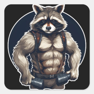 Sticker Carré Exercice GYM Raccoon