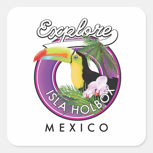 Sticker Carré explorer la plage d'Isla Holbox mexique voyage pat (Devant)
